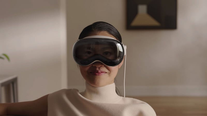 A woman wearing the new Apple Vision Pro Headset. Source: Apple A woman wearing the new Apple Vision Pro Headset. Source: Apple