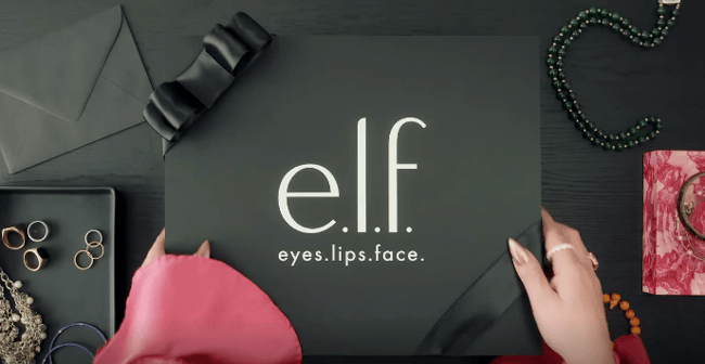 E.L.F. (eyes.lips.face.) makeup brand logo on a black box E.L.F. (eyes.lips.face.) makeup brand logo on a black box
